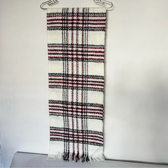 Chico's Accessories - Chico's Scarf Red Cream Black Plaid Acrylic Metallic Oblong Comfy Soft